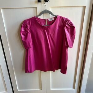 THML Pink Puff Sleeve Faux Leather Blouse